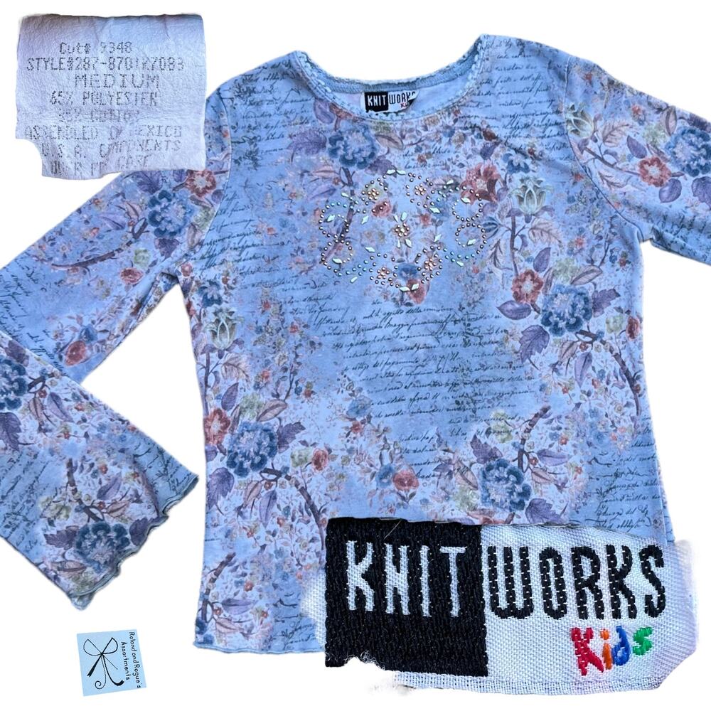 Knitworks Kids Script Flare Sleeve Bejeweled Top Kids Sz M